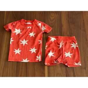 Hanna Andersson 2T Orange White Stars Kids Short John 2 Piece Pajama Set